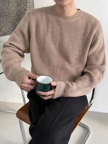 DAZY Men Solid Round Neck Jumper - Khaki - View 5