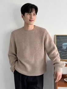 DAZY Men Solid Round Neck Jumper - Khaki - View 6