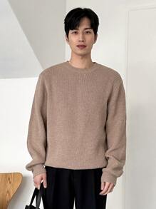 DAZY Men Solid Round Neck Jumper - Khaki - View 7