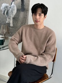 DAZY Men Solid Round Neck Jumper - Khaki - View 9