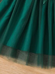 SHEIN Girls Floral Print Mesh Hem Dress - Multicolor - View 6