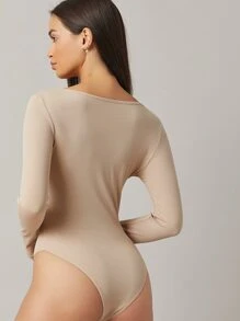 SHEIN BASICS Form Fitted Solid Bodysuit - Khaki - View 2