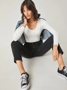 SHEIN BASICS Form Fitted Solid Bodysuit - White - View 5