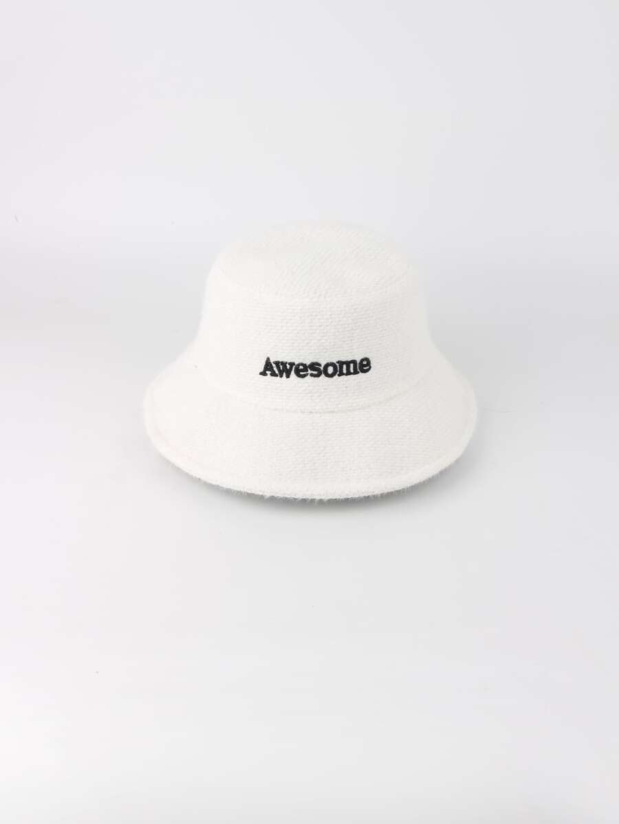 Sombrero cubo con bordado de letra mullido - Blanco - Ver 1