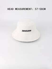 字母刺繡毛茸茸漁夫帽 - 白色 - 查看 4