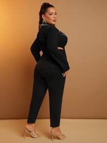 SHEIN SXY 大碼西裝領水鑽細節西裝外套和褲子