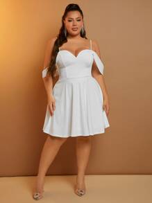 SHEIN SXY Plus Cold Shoulder Dress - White - View 1