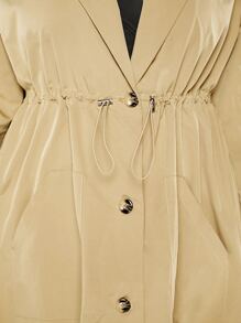 SHEIN SXY Plus Lapel Collar Drawstring Waist Trench Coat - Khaki - View 3