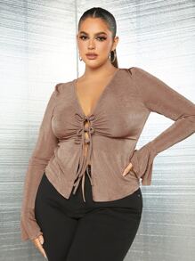 SHEIN SXY لباس علوي ربطة امامية اكمام منتفضة مقاس كبير