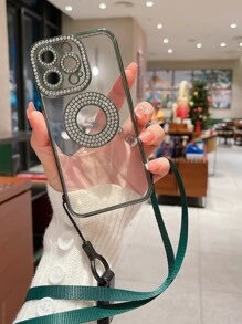 1入組透明水鑽裝飾手機殼附帶繩子