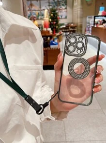 1入組透明水鑽裝飾手機殼附帶繩子