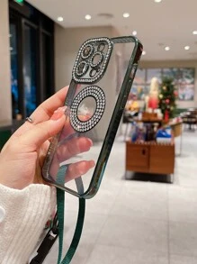 1入組透明水鑽裝飾手機殼附帶繩子