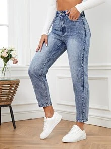 SHEIN Frenchy High Waist Mom Fit Jeans - Medium Wash - View 5