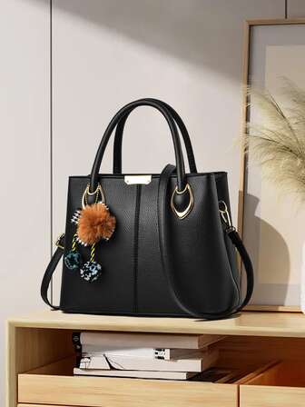 絨球裝飾手提托特包