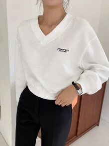 DAZY Letter Embroidery Drop Shoulder Sweatshirt,Fall Clothes