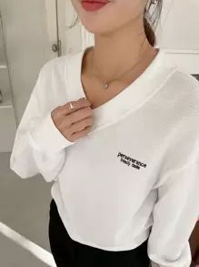 DAZY Letter Embroidery Drop Shoulder Sweatshirt,Fall Clothes