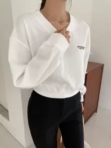 DAZY Letter Embroidery Drop Shoulder Sweatshirt,Fall Clothes