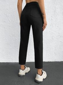 SHEIN Cottnline Casual Solid Mom Fit Jeans - Black - View 2