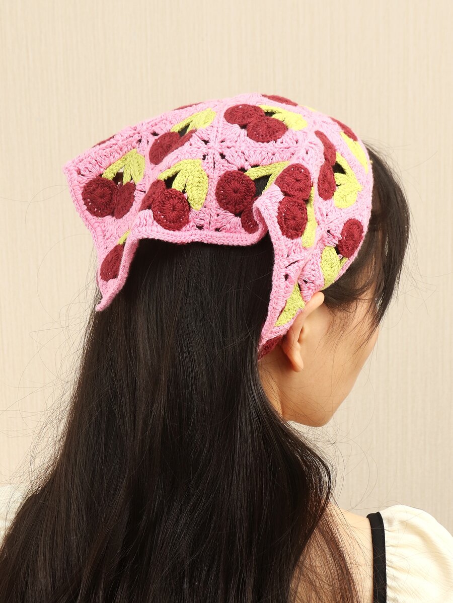 1件装女士手工针织樱桃发带，甜美可爱风格，时尚配饰，适合日常佩戴，春夏、度假旅行夏季发饰沙滩发带女士头巾 - 彩色 - 查看 1