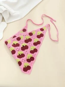 1件装女士手工针织樱桃发带，甜美可爱风格，时尚配饰，适合日常佩戴，春夏、度假旅行夏季发饰沙滩发带女士头巾 - 彩色 - 查看 3