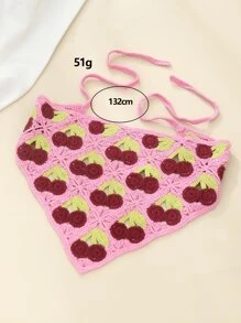 1件装女士手工针织樱桃发带，甜美可爱风格，时尚配饰，适合日常佩戴，春夏、度假旅行夏季发饰沙滩发带女士头巾 - 彩色 - 查看 4