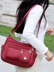 字母貼飾方包 - 紅色 - 查看 2