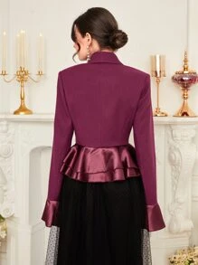 Modelyn Abrigo de cuello esmoquin de manga con volante bajo con fruncido - Morado - Ver 2