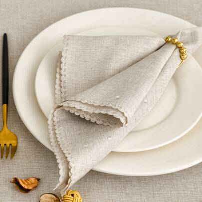 6 servilletas de tela con ribete festoneado, servilletas de mesa de poliéster simples para cenar