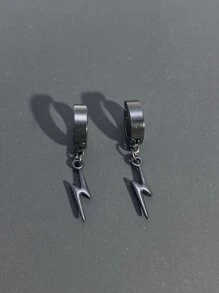 2Pcs Men Lightning Decor Ear Cuff Black Stainless Steel Fashionable Popular Jewelry Gift Party - Black - View 1