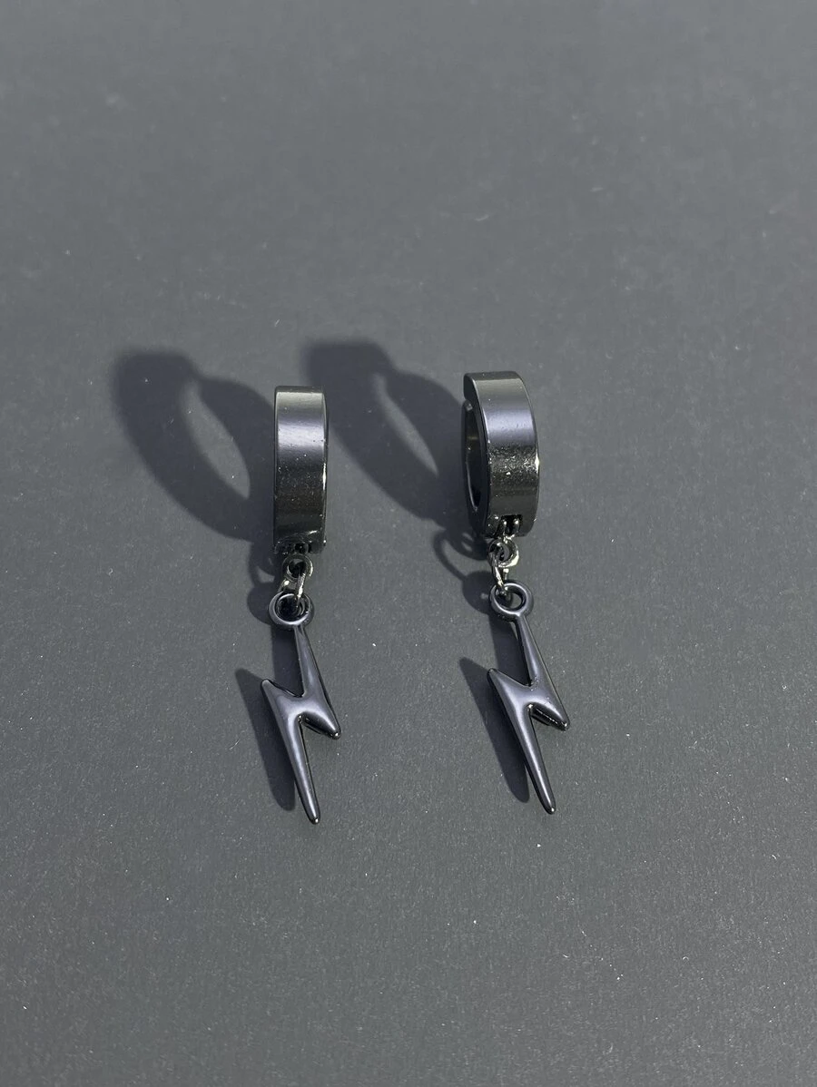 2Pcs Men Lightning Decor Ear Cuff Black Stainless Steel Fashionable Popular Jewelry Gift Party - Black - View 1