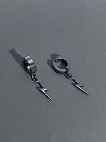 2Pcs Men Lightning Decor Ear Cuff Black Stainless Steel Fashionable Popular Jewelry Gift Party - Black - View 2