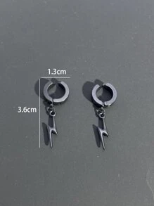 2Pcs Men Lightning Decor Ear Cuff Black Stainless Steel Fashionable Popular Jewelry Gift Party - Black - View 3