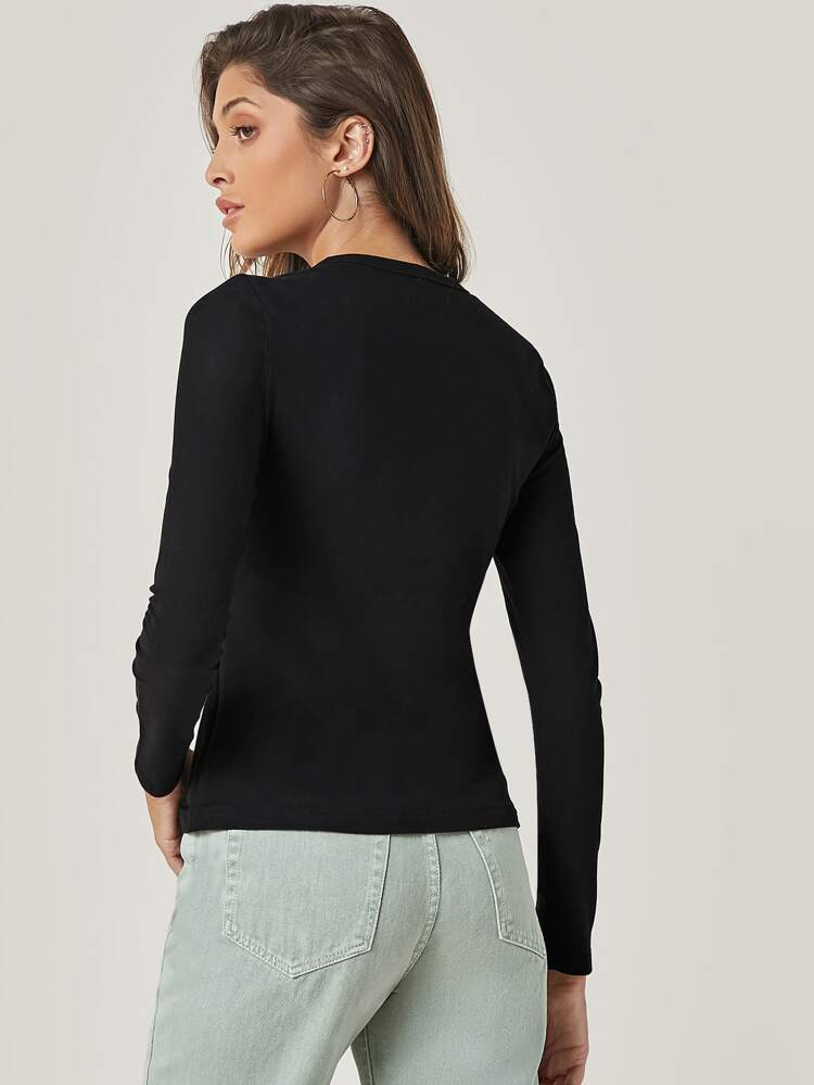 Women's Solid Color Round Neck Long Sleeve Casual Top