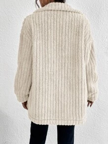 Muchica Women's Solid Color Drop Shoulder Long Sleeve Pockets Fluffy Casual Loose Jacket For Fall And Winter - Beige - View 2