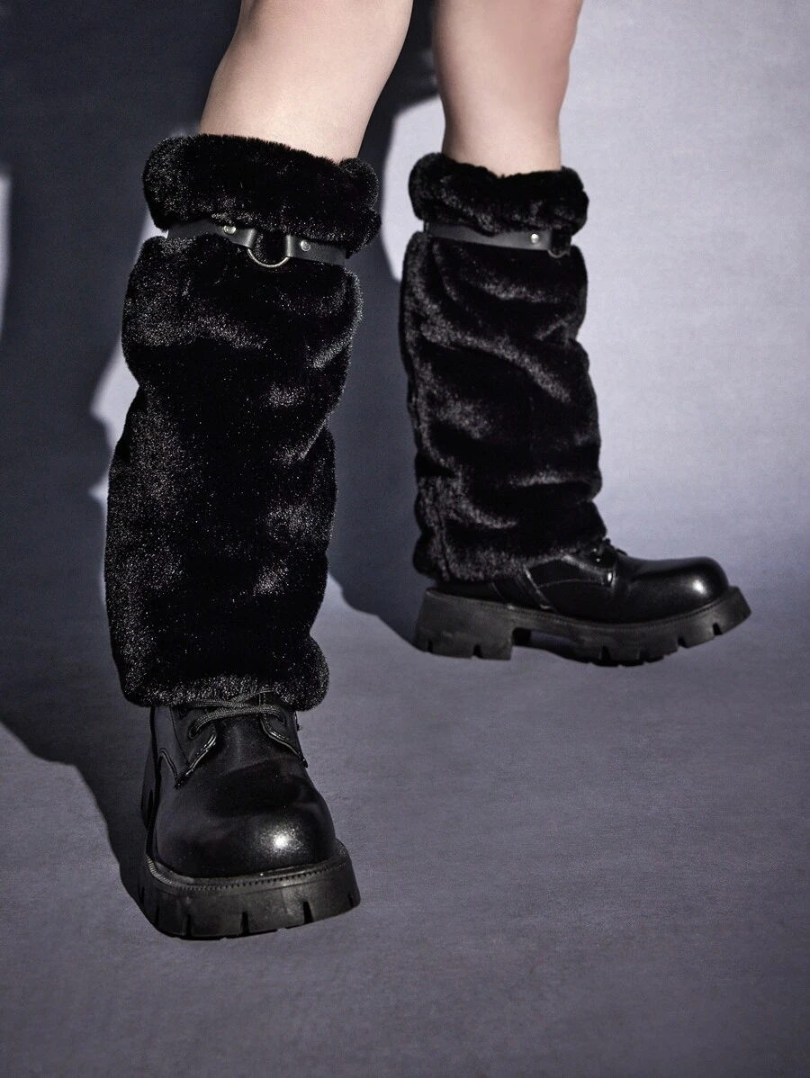 ROMWE Goth Polaina vinculado con aro mullido - Negro - Ver 1