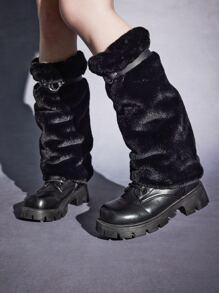 ROMWE Goth Polaina vinculado con aro mullido - Negro - Ver 3