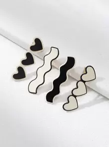 4 chiếc kẹp tóc hình trái tim & lượn sóng trang trí cá sấu thanh lịch giản dị - Nhiều màu - Xem 1