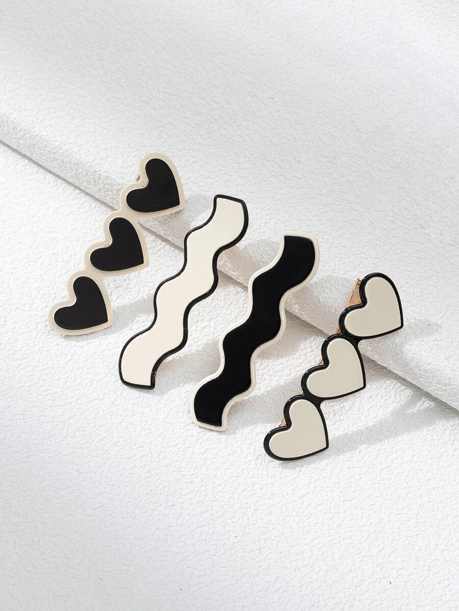 4 chiếc kẹp tóc hình trái tim & lượn sóng trang trí cá sấu thanh lịch giản dị - Nhiều màu - Xem 1