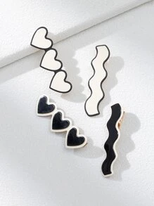 4 chiếc kẹp tóc hình trái tim & lượn sóng trang trí cá sấu thanh lịch giản dị - Nhiều màu - Xem 2