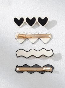 4 chiếc kẹp tóc hình trái tim & lượn sóng trang trí cá sấu thanh lịch giản dị - Nhiều màu - Xem 3