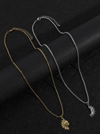 2 piezas Collar con accesorio pareja luna & sol