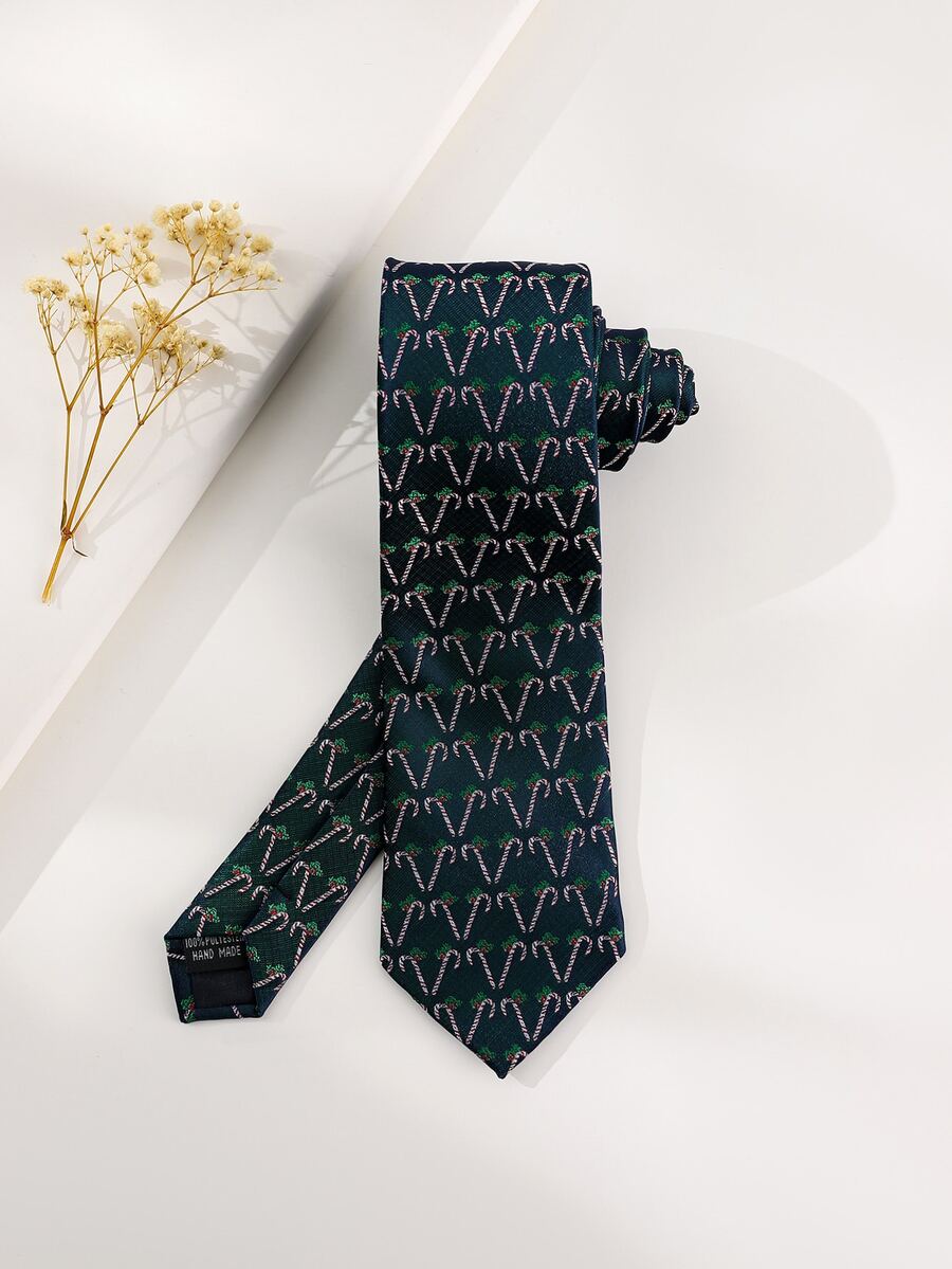 Men Christmas Candy Cane Pattern Tie - Multicolor - View 1