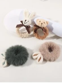 4 piezas Goma para pelo oso & con diseño de conejo mullido - Multicolor - Ver 1