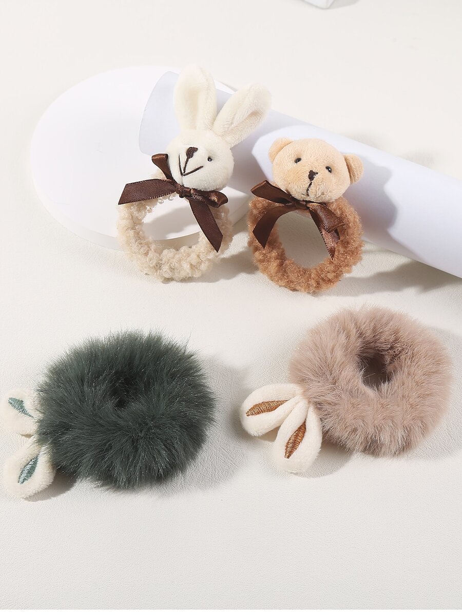 4 piezas Goma para pelo oso & con diseño de conejo mullido - Multicolor - Ver 1
