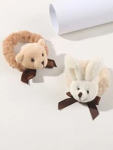 4 piezas Goma para pelo oso & con diseño de conejo mullido - Multicolor - Ver 3