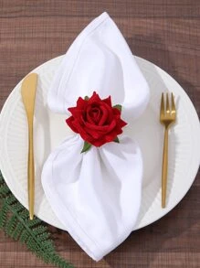 2pcs Polyester Napkin Ring, Romantic Rose Design Napkin Ring Holder For Kitchen Dining Table - Rose Red - View 5