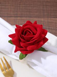 2pcs Polyester Napkin Ring, Romantic Rose Design Napkin Ring Holder For Kitchen Dining Table - Rose Red - View 4