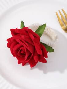 2pcs Polyester Napkin Ring, Romantic Rose Design Napkin Ring Holder For Kitchen Dining Table - Rose Red - View 3