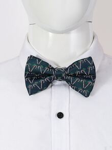 Men Christmas Candy Cane Pattern Bow Tie - Green - View 3
