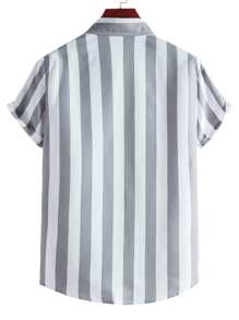 Manfinity Homme 男士豎條紋前排扣襯衫 - 彩色 - 查看 2